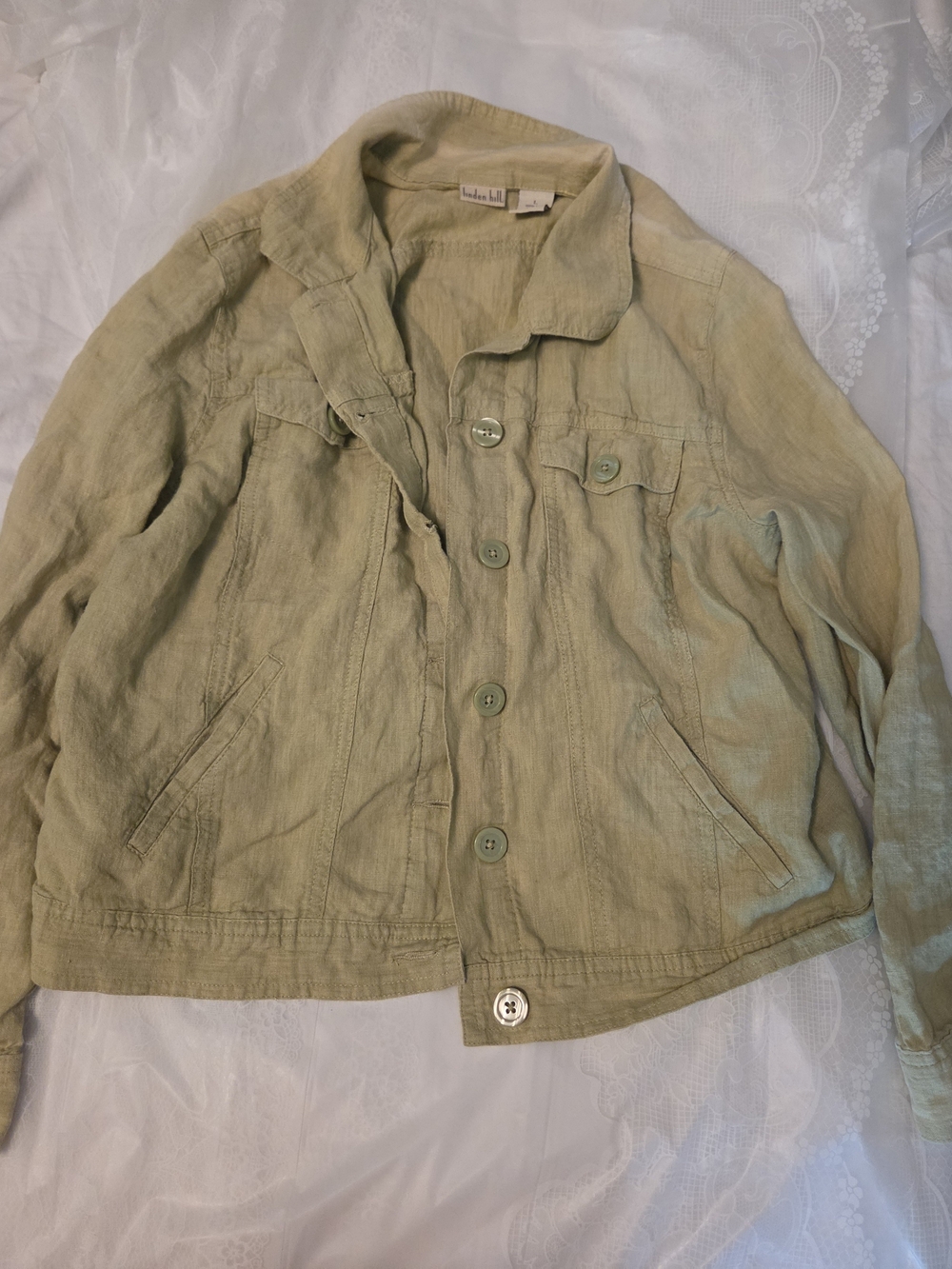 Linen Button-Front Womens Jacket in Sage Green